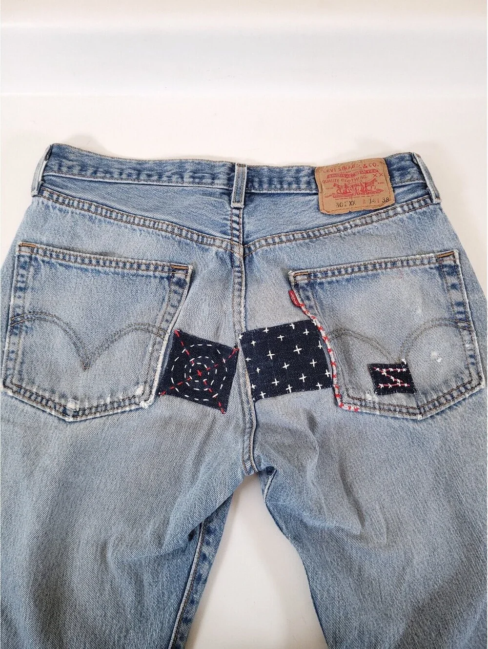 Vintage levis 501 xx 34x38 sashiko patchwork boro jeans 35 inseam